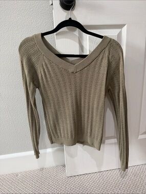 Vero Moda Olive Green Ribbed V-Neck Sweater